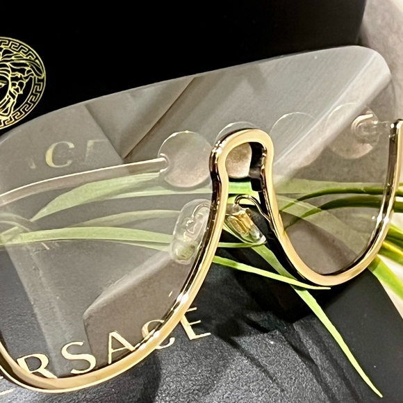 Versace never worn Medusa logo shield mirror sunglasses - unisex, grey/gold - Picture 2 of 16